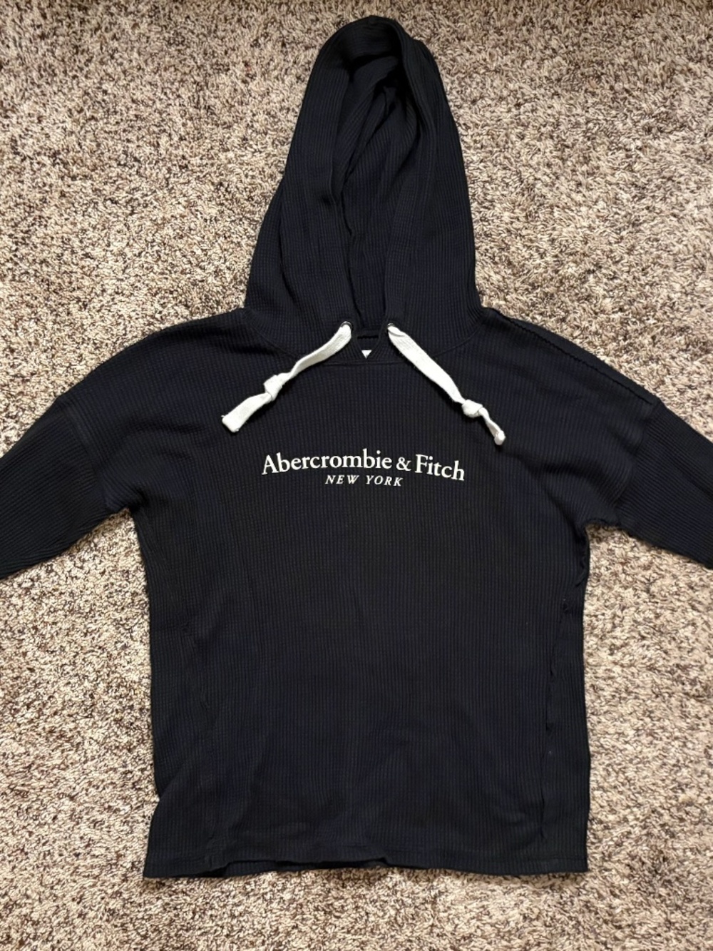 Abercrombie & Fitch Ribbed Hoodie S Black Logo Thermal Pullover